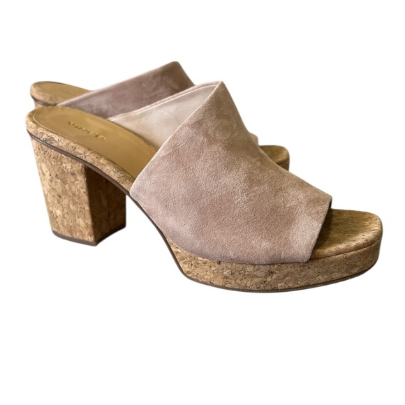 Vince Wyatt Platform Chunky Suede Cork Sandals in Oatmeal - Picture 4 of 7